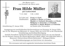Traueranzeige Hilde Müller