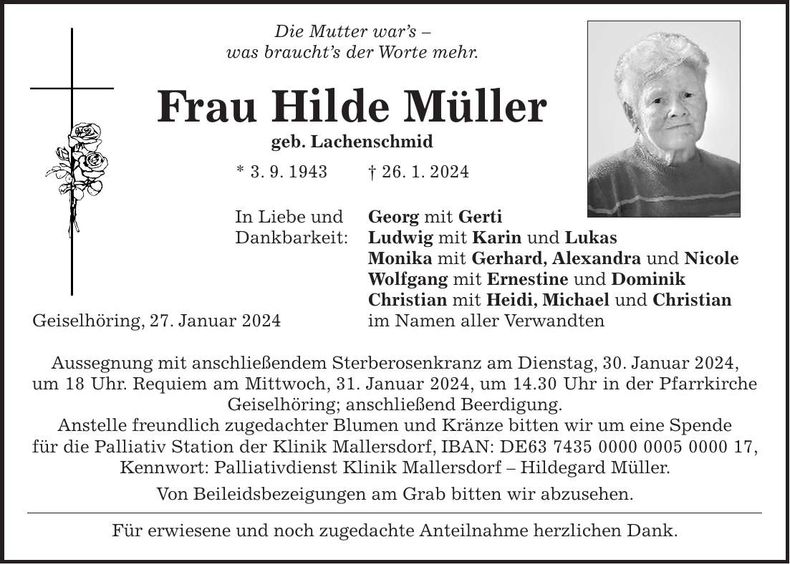 Traueranzeige Hilde Müller