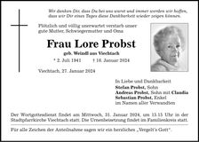 Traueranzeige Lore Probst
