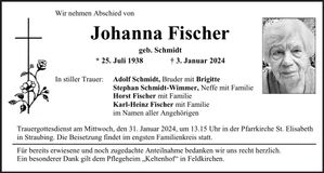 Traueranzeige Johanna Fischer