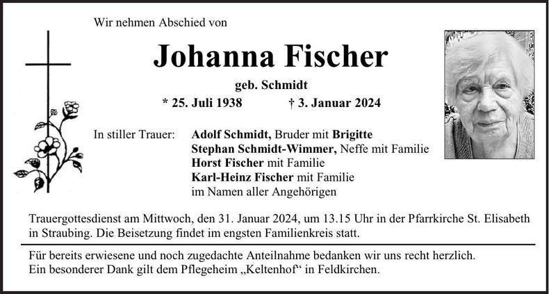 Traueranzeige Johanna Fischer