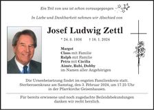 Traueranzeige Josef Ludwig Zettl