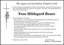 Traueranzeige Hildegard Bauer
