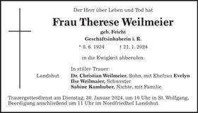 Traueranzeige Therese Weilmeier