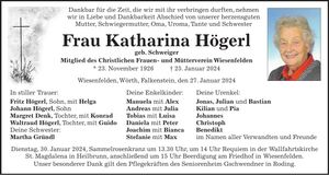 Traueranzeige Katharina Högerl
