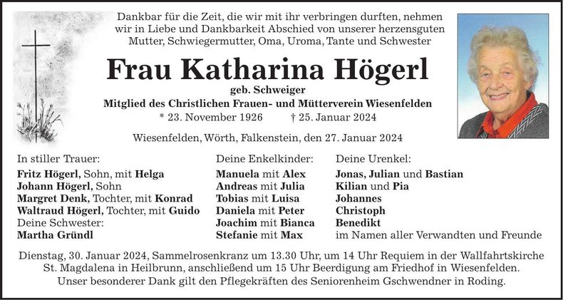 Traueranzeige Katharina Högerl