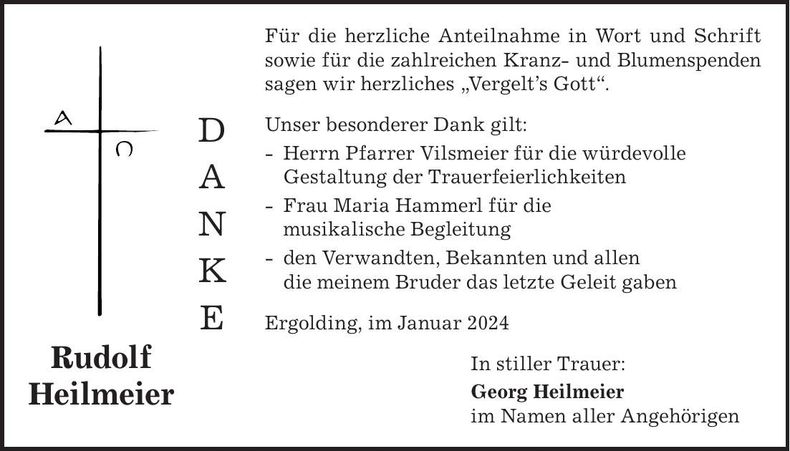 Traueranzeige Rudolf Heilmeier