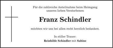 Traueranzeige Franz Schindler