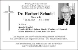 Traueranzeige Herbert Dr. Schadel