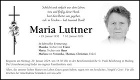 Traueranzeige Maria Luttner