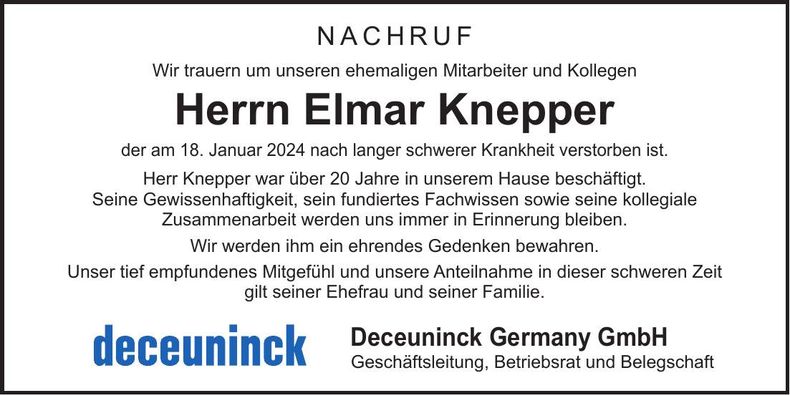 Traueranzeige Elmar Knepper