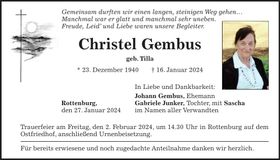 Traueranzeige Christel Gembus