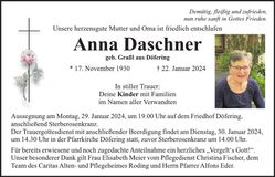 Traueranzeige Anna Daschner
