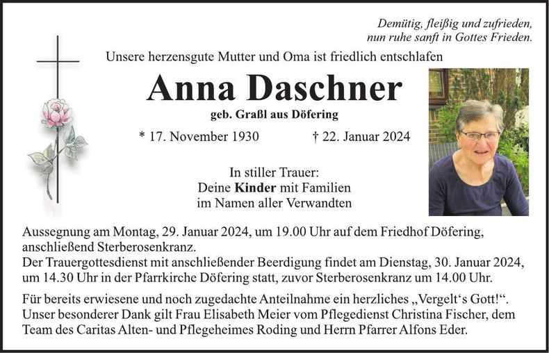 Traueranzeige Anna Daschner