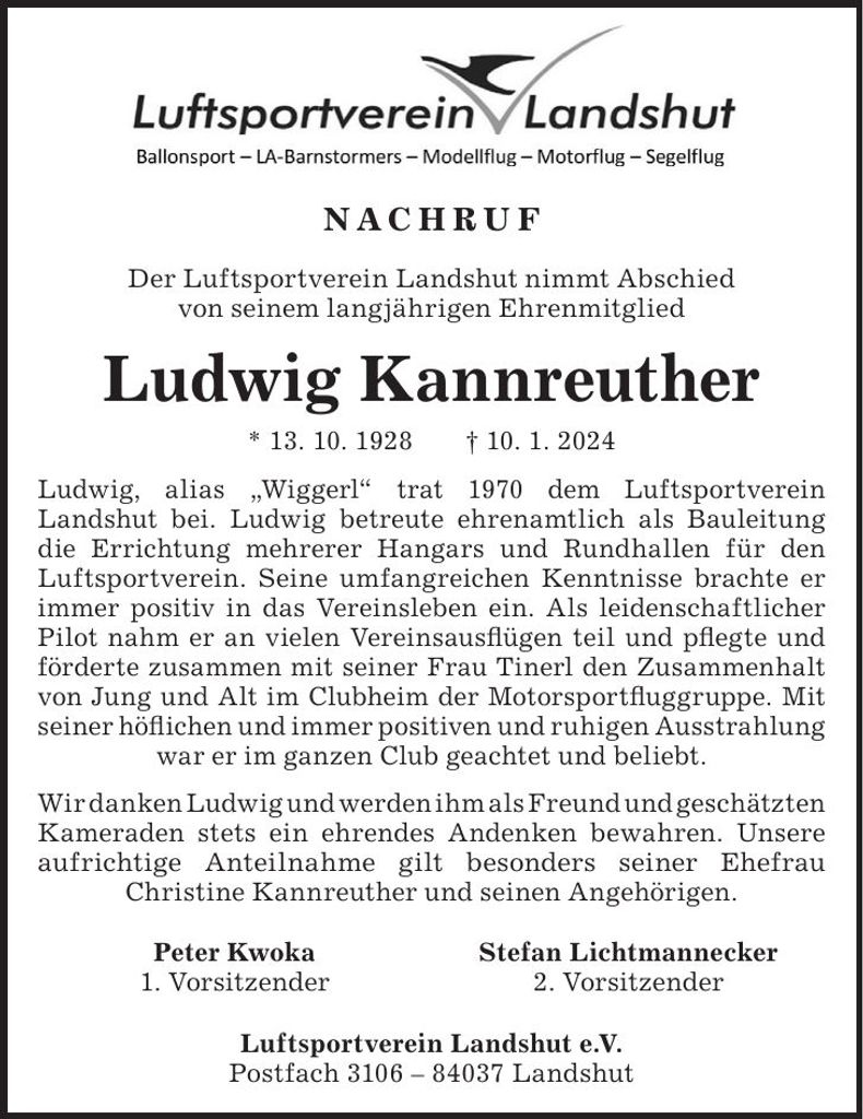 Traueranzeige Ludwig Kannreuther