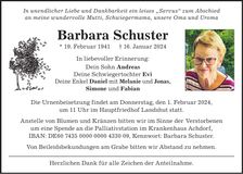 Traueranzeige Barbara Schuster