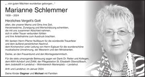 Traueranzeige Marianne Schlemmer