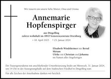 Traueranzeige Annemarie Hopfenspirger