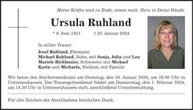 Traueranzeige Ursula Ruhland