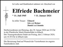 Traueranzeige Elfriede Bachmeier