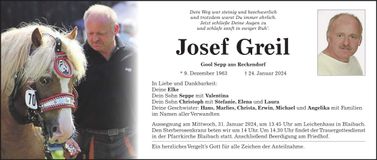 Traueranzeige Josef Greil