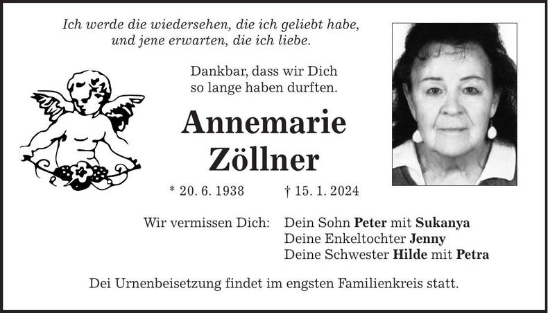 Traueranzeige Annemarie Zöllner