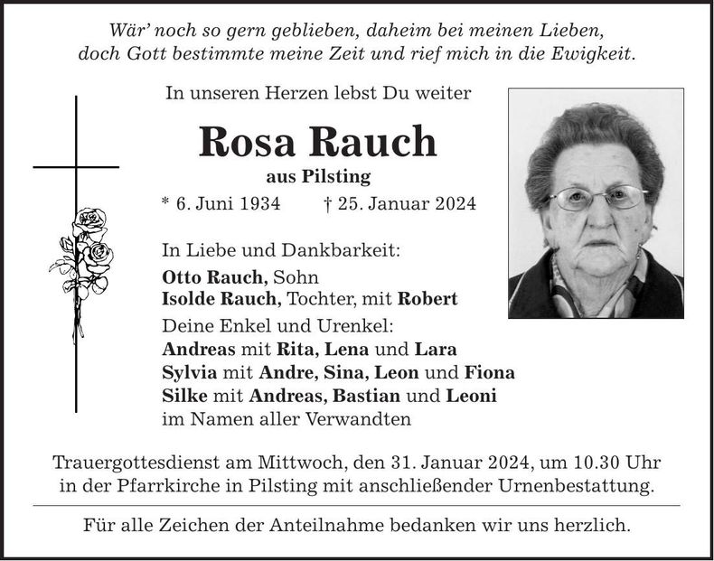 Traueranzeige Rosa Rauch