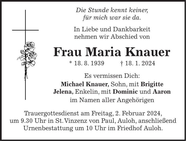 Traueranzeige Maria Knauer