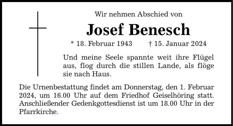 Traueranzeige Josef Benesch