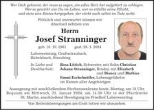 Traueranzeige Josef Stranninger