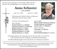 Traueranzeige Anna Schuster