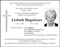 Traueranzeige Lisbeth Hagelauer