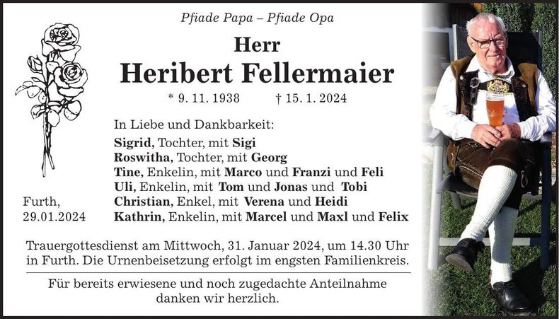 Traueranzeige Heribert Fellermaier