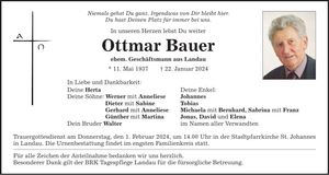 Traueranzeige Ottmar Bauer