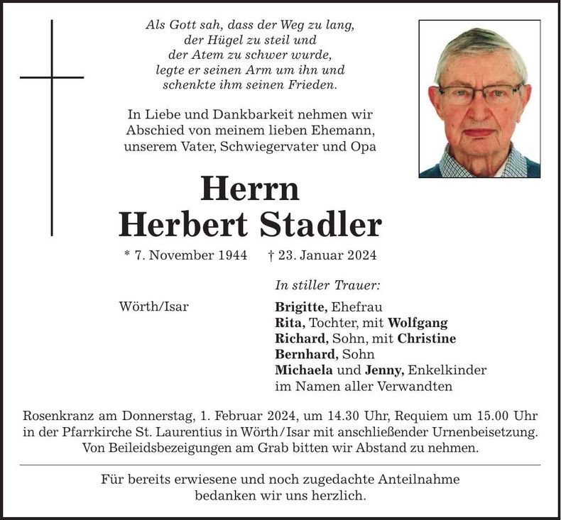 Traueranzeige Herbert Stadler