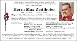 Traueranzeige Max Zeitlhofer