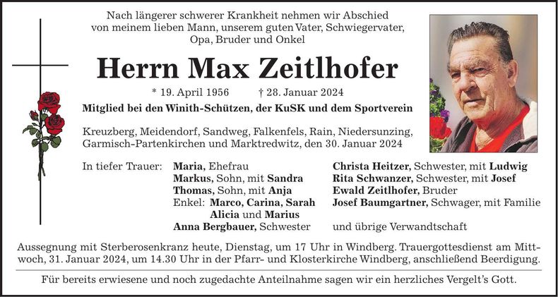 Traueranzeige Max Zeitlhofer