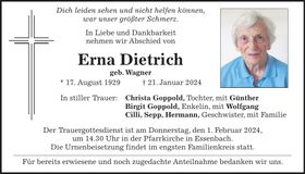 Traueranzeige Erna Dietrich