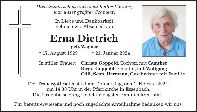 Traueranzeige Erna Dietrich