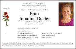 Traueranzeige Johanna Dachs