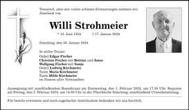 Traueranzeige Willi Strohmeier