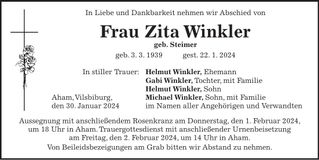 Traueranzeige Zita Winkler