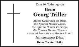 Traueranzeige Georg Triller