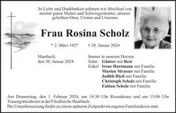 Traueranzeige Scholz Rosina