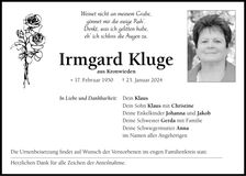 Traueranzeige Irmgard Kluge