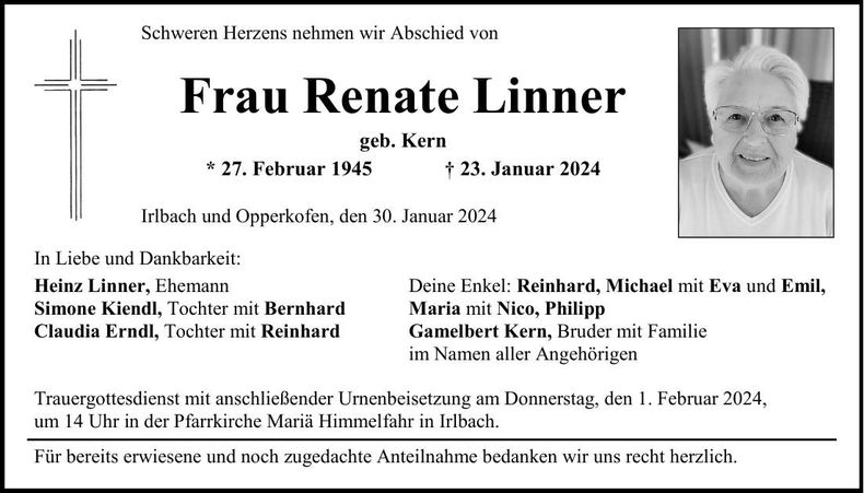 Traueranzeige Renate Linner