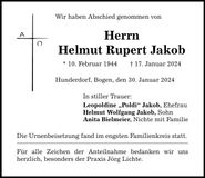 Traueranzeige Helmut Rupert Jakob