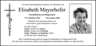 Traueranzeige Elisabeth Mayerhofer