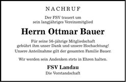 Traueranzeige Ottmar Bauer