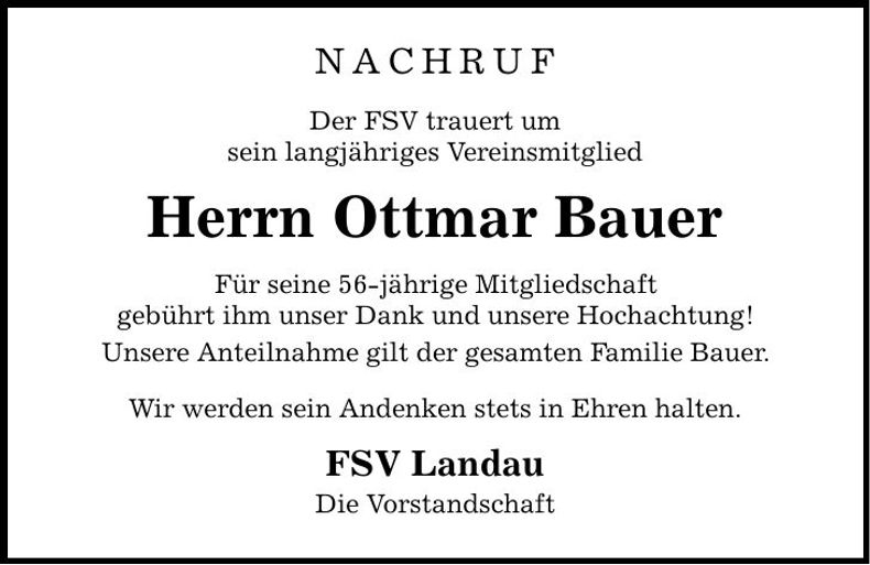 Traueranzeige Ottmar Bauer